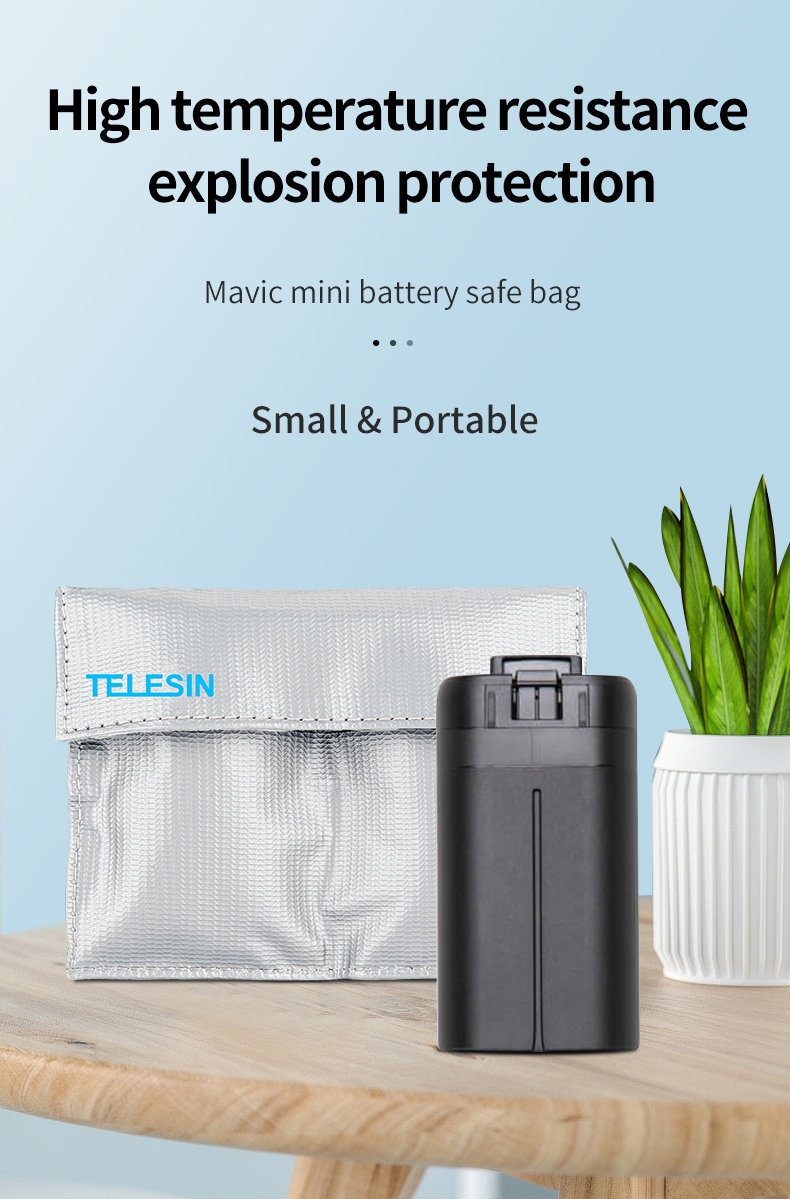 TELESIN Battery Package 1/2 Battery Pack Protective Fireproof Explosion-Proof Storage Safe Bag for DJI Mavic Mini Drone