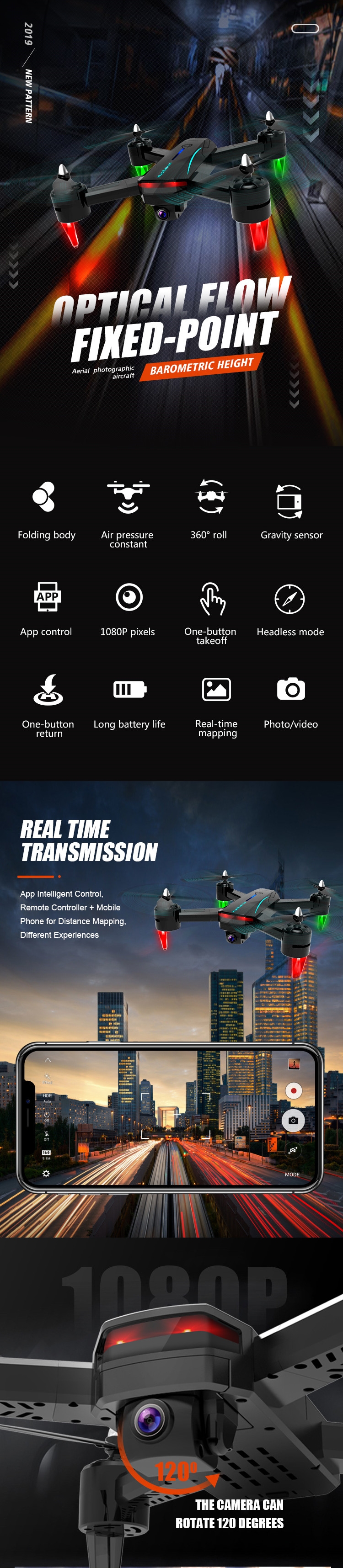 Utoghter X9 WIFI FPV With 1080p Camera Air Pressure App Control Foldable RC Quadcopter RTF