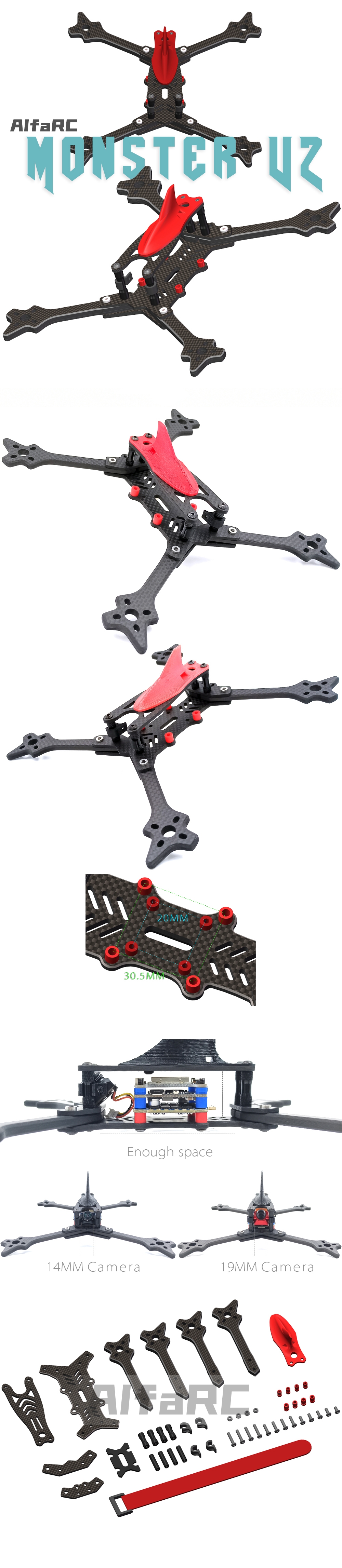 AlfaRC Monster V2 215mm 5 Inch Freestyle True X UAV Frame Kit for RC Drone FPV Racing