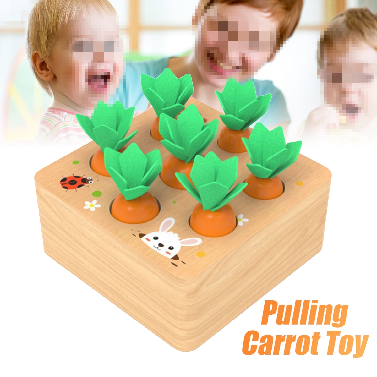 Kids Wooden Building Blocks Pulling Carrot Game Children Early Educational Toys