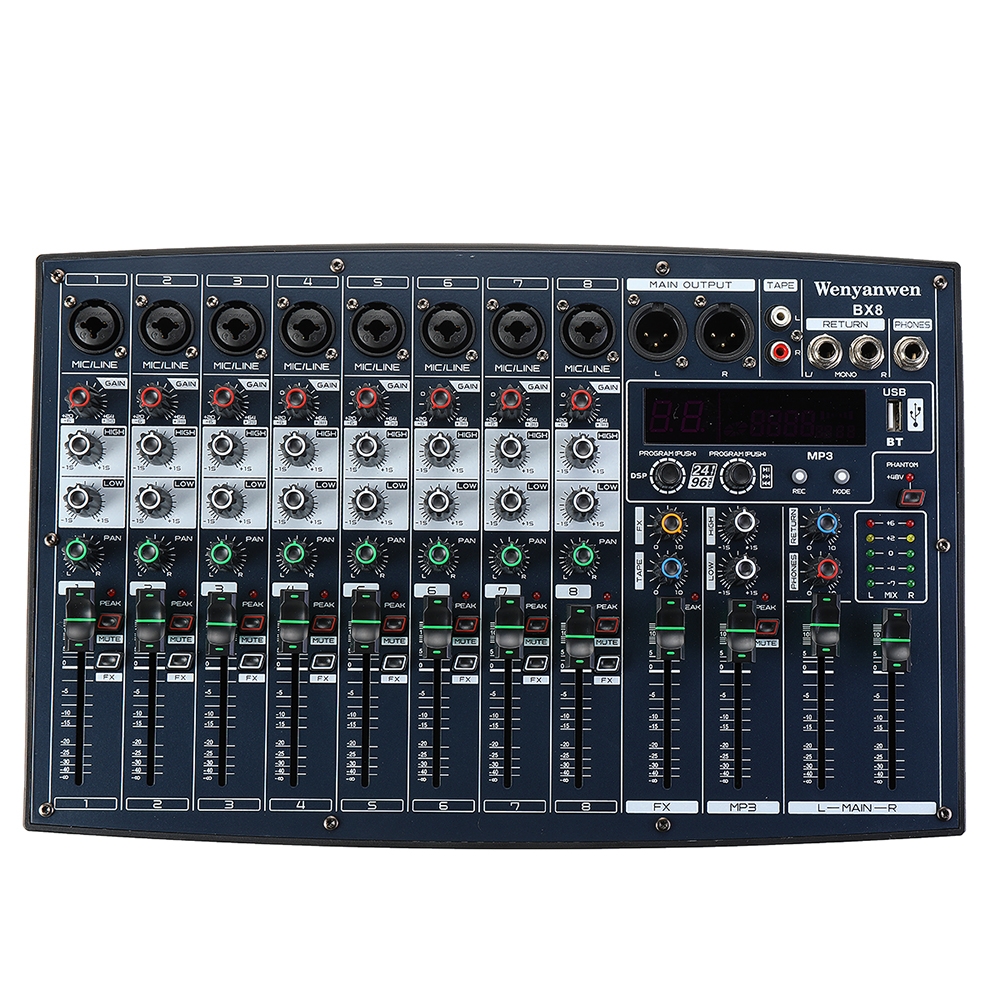 WENYANWEN BX8 8 Channel EQ 2 Bands 16 DSP Effects Audio Mixer Bluetooth Live Studio Audio Mixing Console