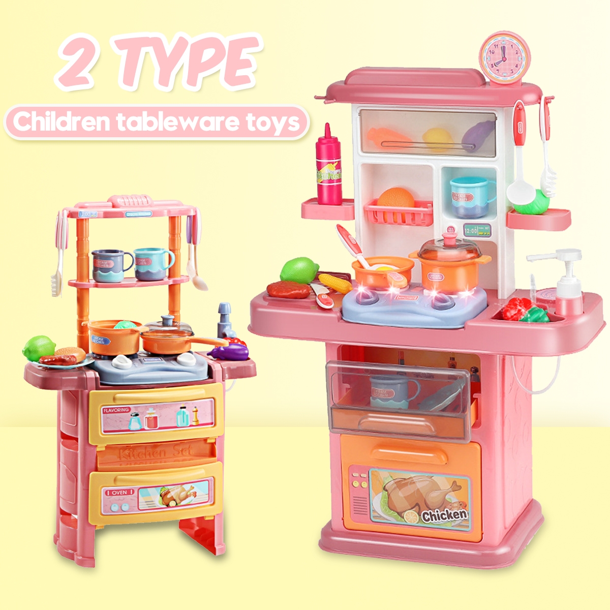 Dream Kitchen Role Play Cooking Children Tableware Toys Set with Sound Light Water Outlet Funtion