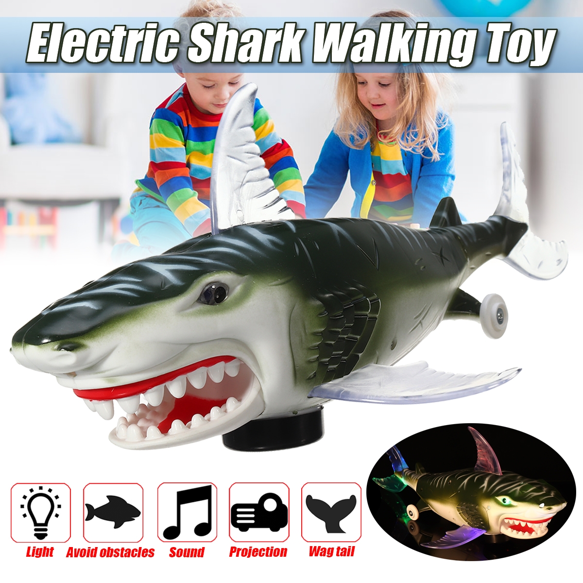 Electric Projection Light Sound Shark Walking Animal Educational Toys for Kids Gift