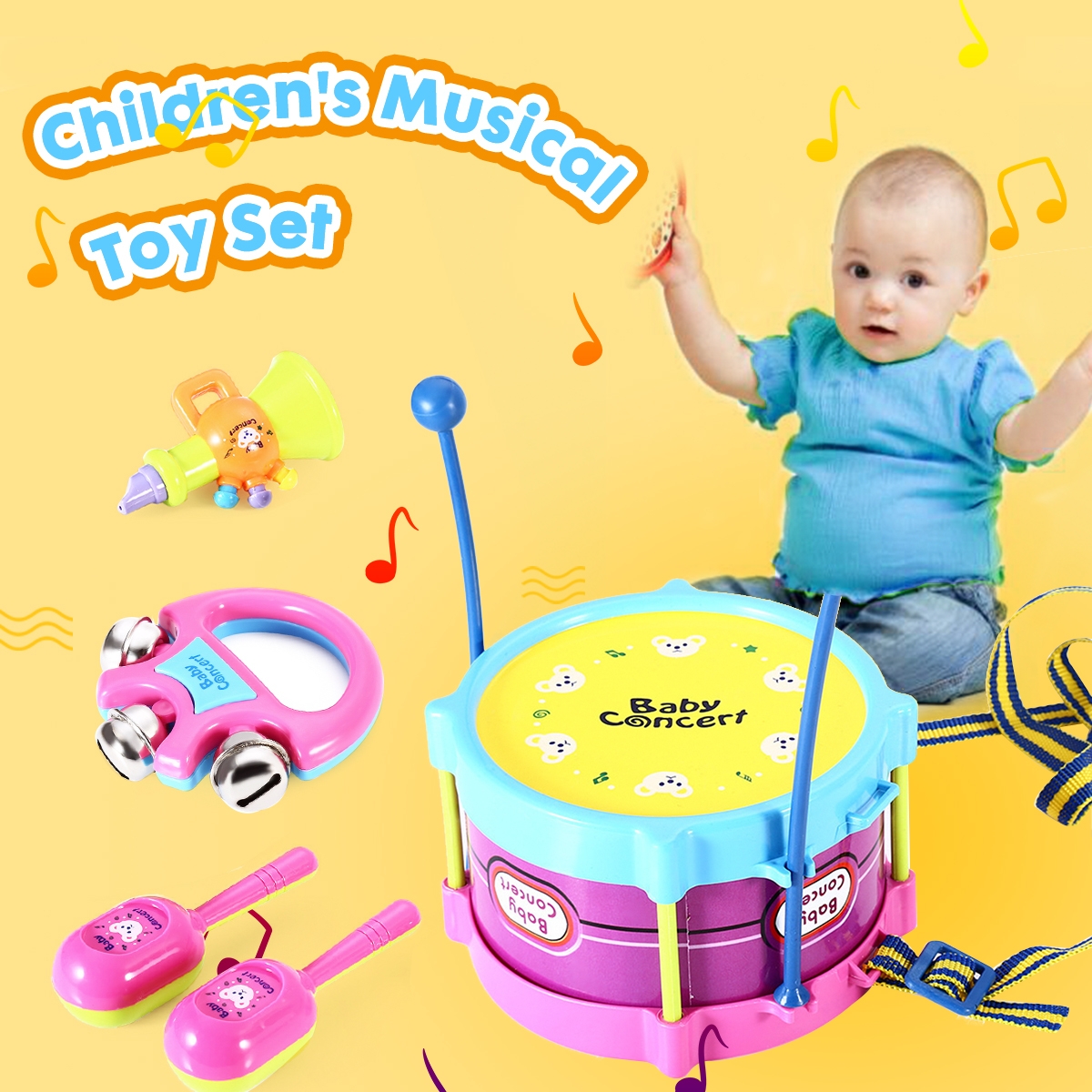 5PCS Boy & Girl Children Drum Musical Toy Kit Musical Instruments For Kids Gifts