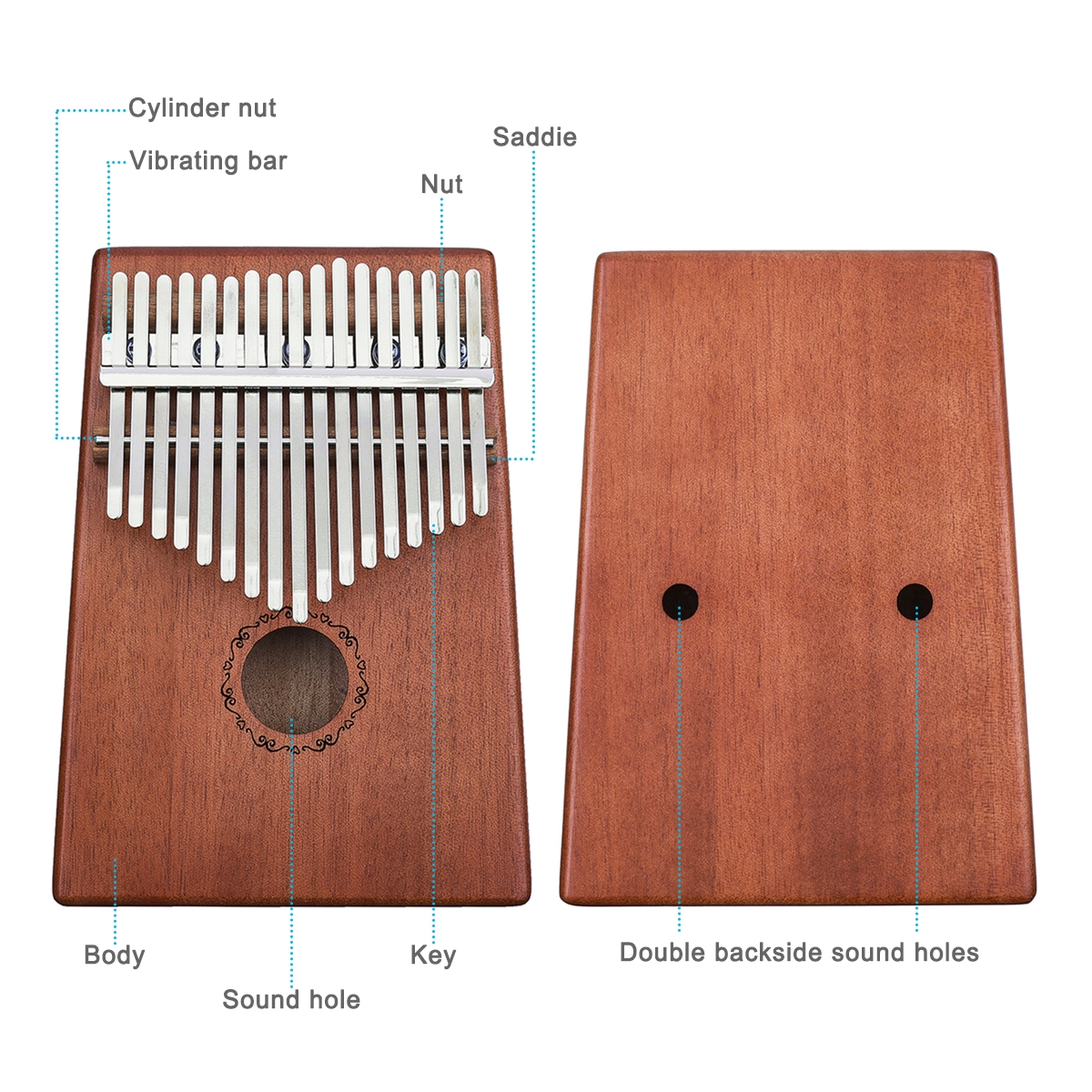 NASUM 17 Keys Kalimbas Thumb Finger Piano for Children Gift Mahogany Body Musical Instrument with Adjusting Hammer and Teaching Material