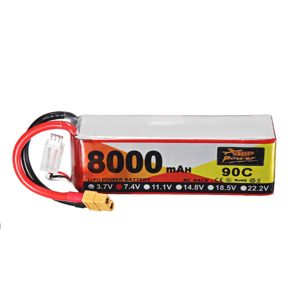 ZOP Power 7.4V 8000mAh 90C 2S Lipo Battery XT60 Plug for RC Racing Drone