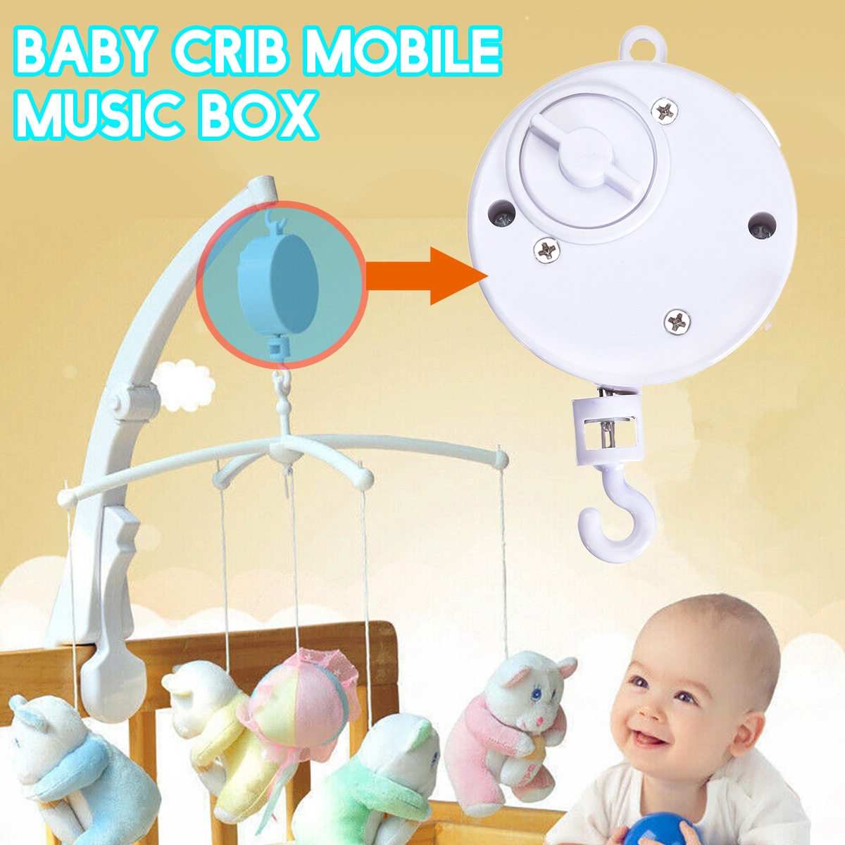 Baby Crib Bed Hanging Bell Wind-up Rotating Music Box Kids Develop Toys Gift