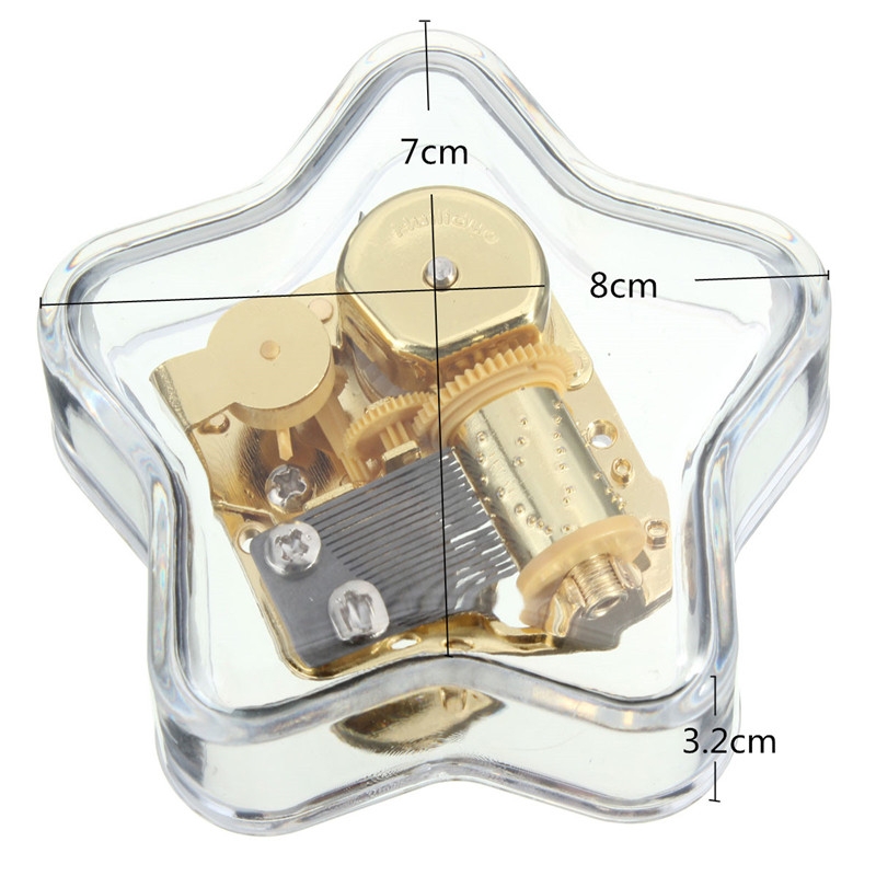 Clear Hand Crank Music Box Star Wind Up Gurdy Melody Play Musical Movement Tunes