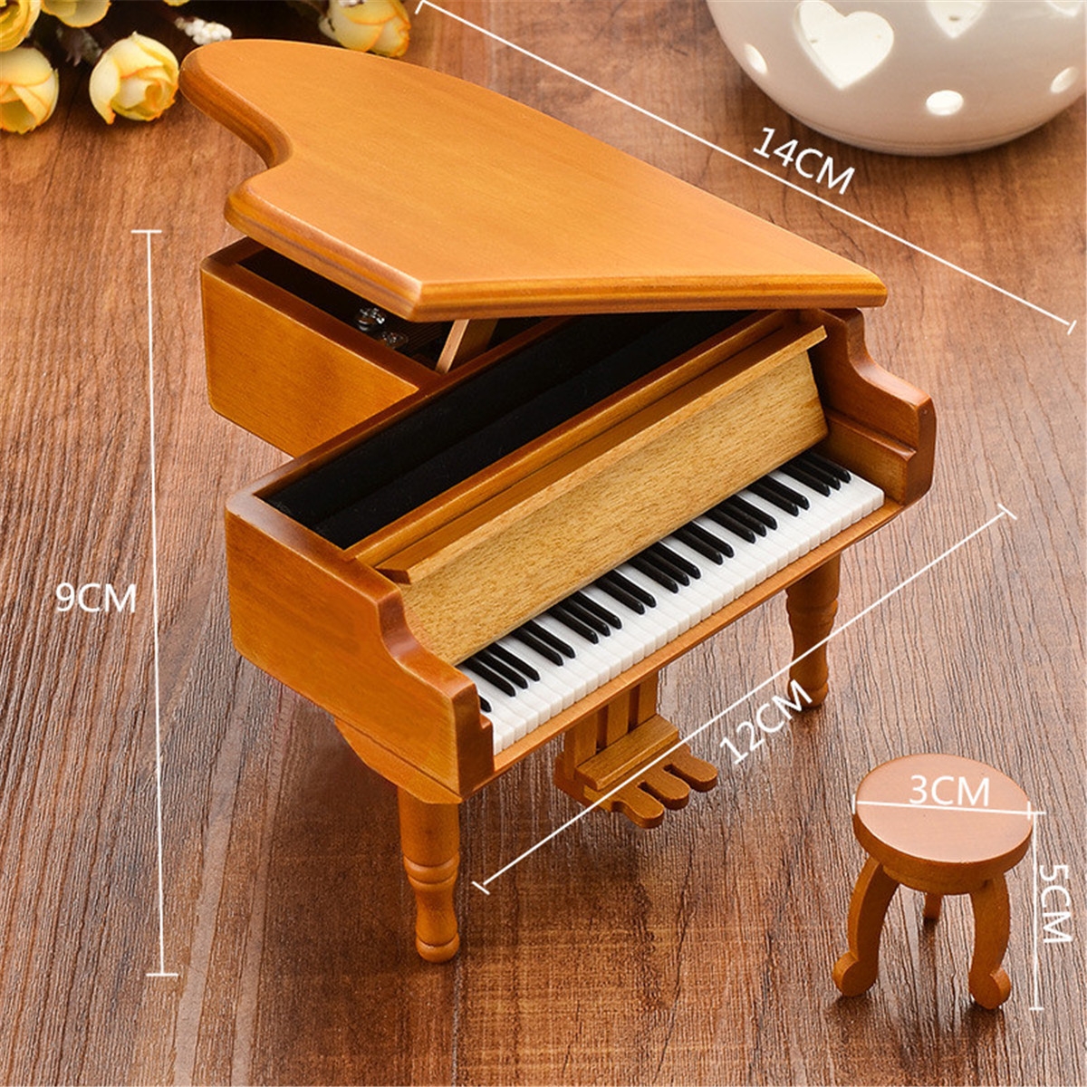 Wooden Mechanical Classical Grand Piano Music Box Collectible Gift Movement Hobbies Fashion Accessories