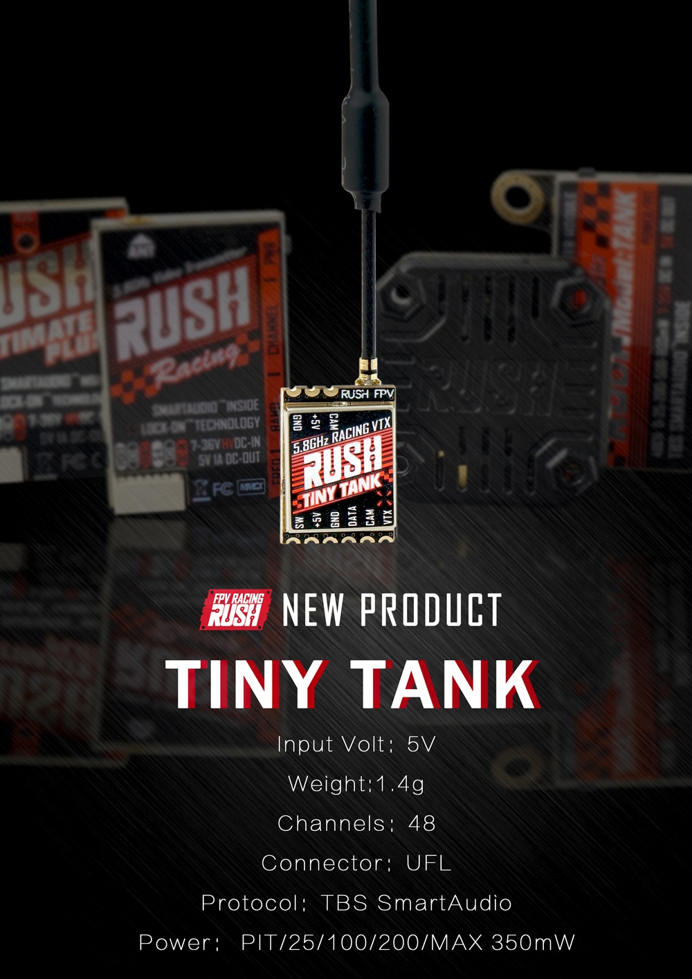 RUSH Tiny Tank 5.8GHz 48CH PIT/25/100/200/MAX 350mW TBS Smart Audio Racing VTX FPV Transmitter With Expansion Board Combo for RC Racer Drone