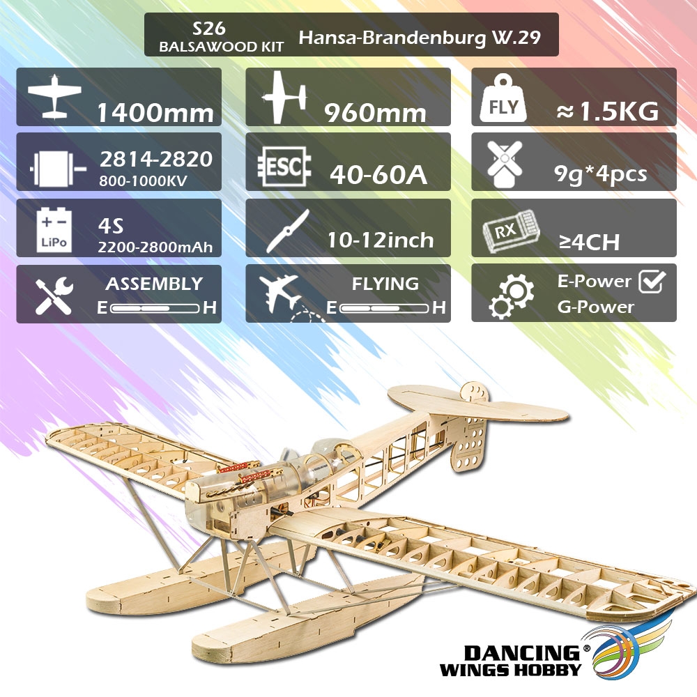 Dacing Wings Hobby New Light Wood Plane 1400MM Wingspan S26 Hansa-Brandenburg W.29 Water Kit/ PNP