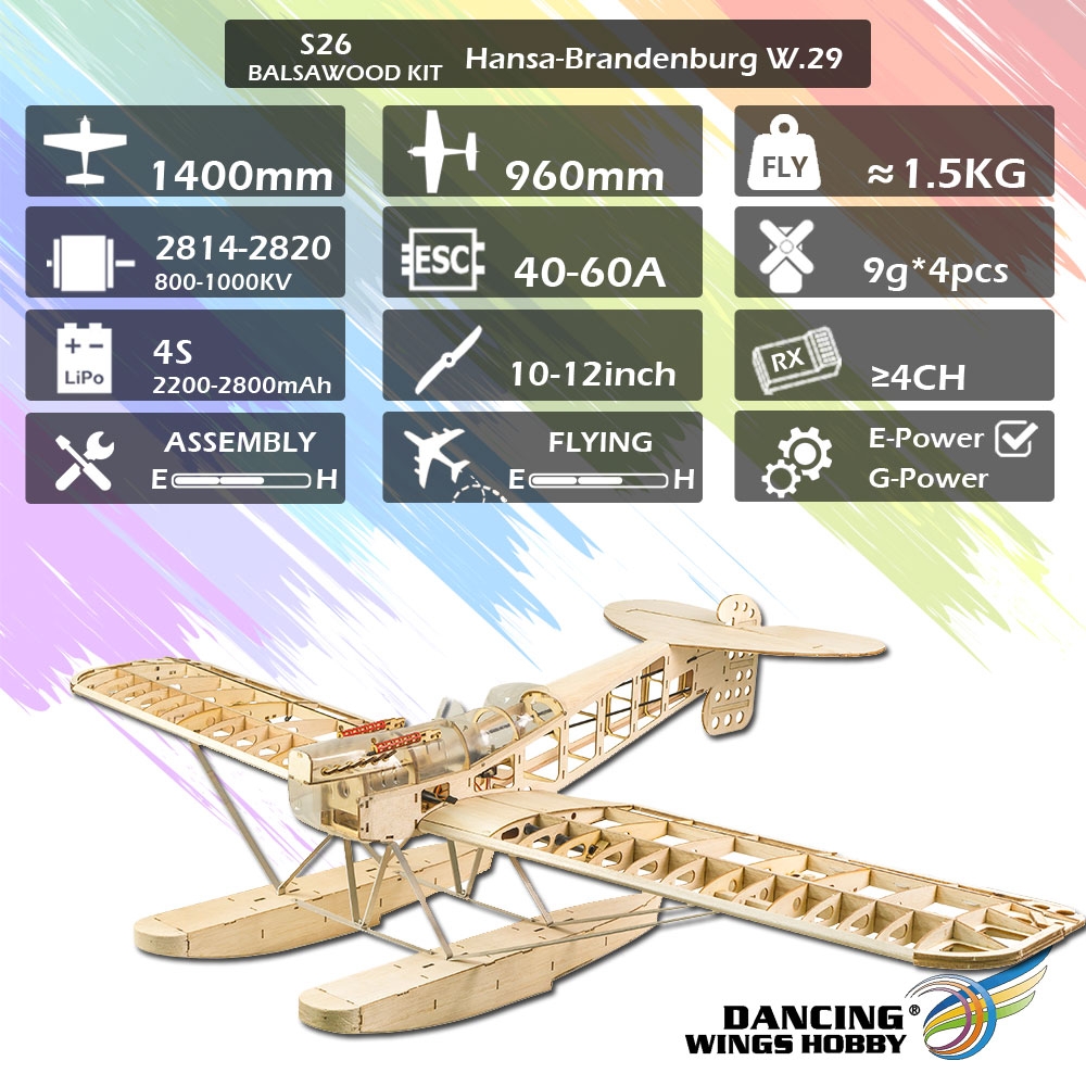 15% OFF for Dacing Wings Hobby New Light Wood Plane 1400MM Wingspan S26 Hansa-Brandenburg W.29 Water Kit/ PNP