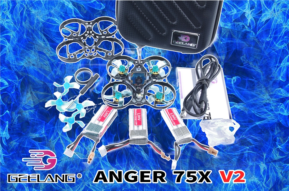 12% OFF for GEELANG ANGER 75X V2 5.8G Whoop 3-4S 75mm FPV Racing Drone BNF/PNP SI-F4FC GL950PRO GL1202 6900KV Motor