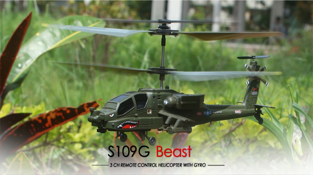 SYMA S109G 3.5CH Beast RC Helicopter RTF AH-64 Military Model Kids Toy