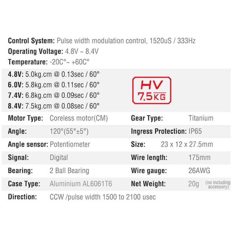 1pc D2307HC 9g Micro Servo Full Metal High Speed DC 4.8V-8.4V Mini Steering Gear with JR/JST Plug for RC Airplane Car DIY Robot