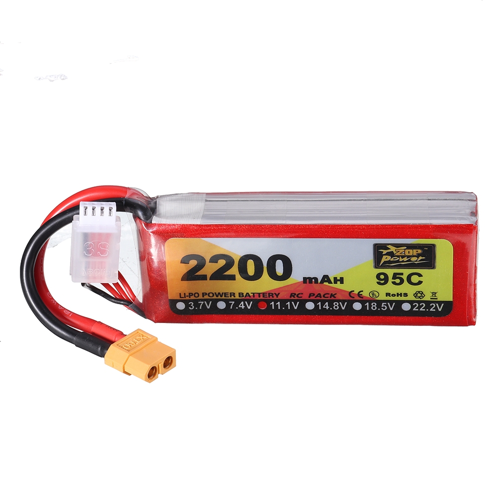 ZOP Power 11.1V 2200mAh 95C 3S Lipo Battery XT60 Plug for RC Racing Drone