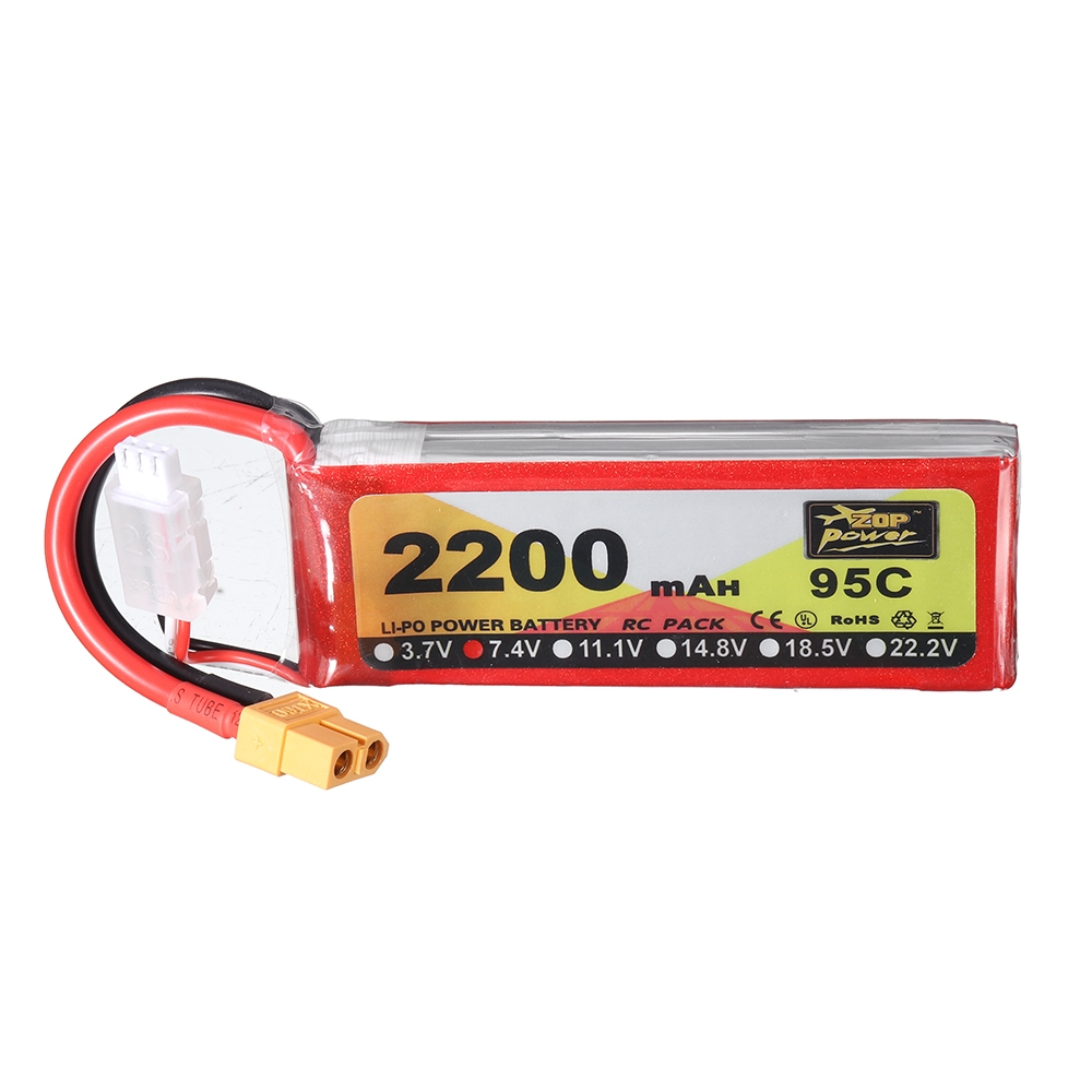 ZOP Power 7.4V 2200mAh 95C 2S Lipo Battery XT60 Plug for RC Racing Drone