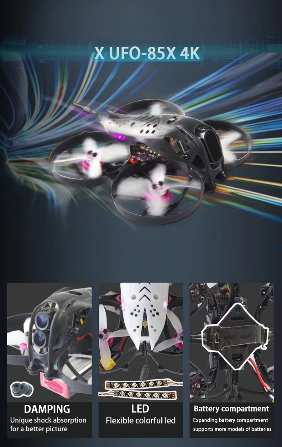 GEELANG UFO-85X 4K HD Hollywood 3-4S Cinewhoop Whoop FPV Racing Drone BNF / PNP Caddx Tarsier V2 Cam DVR