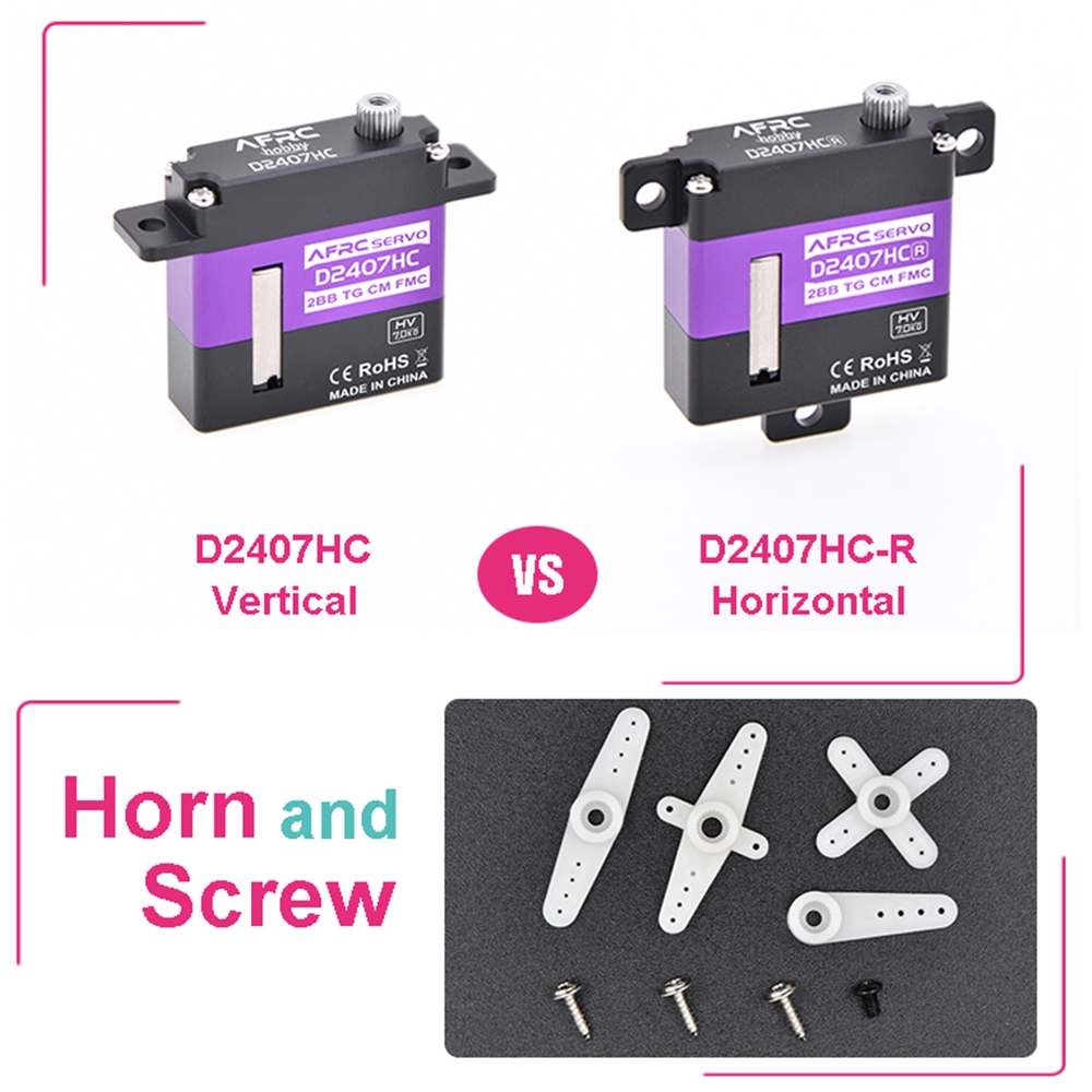 2 pcs AFRC-D2407HC-R Horizontal Micro Servo 7KG Torque 120 Degree 4.8-8.4V Low Full Metal Digital Steering Gear For DIY Robot RC Fixed Wing Car UAV