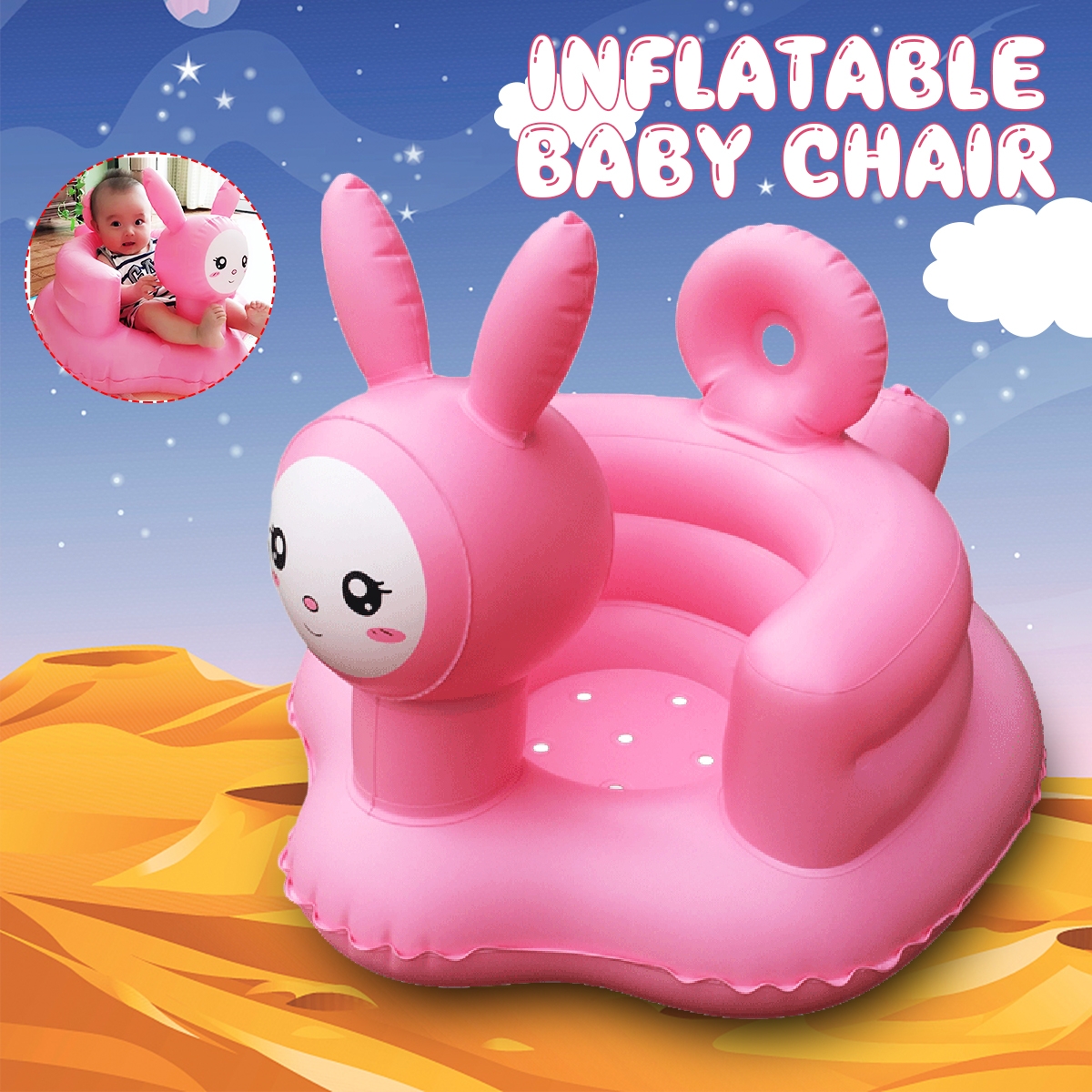Cartoon Pink Rabbit Inflatable Toys Bathroom Sofa Armchair Learn Portable Multi-functional Safety Dining Chair for Kids Gift