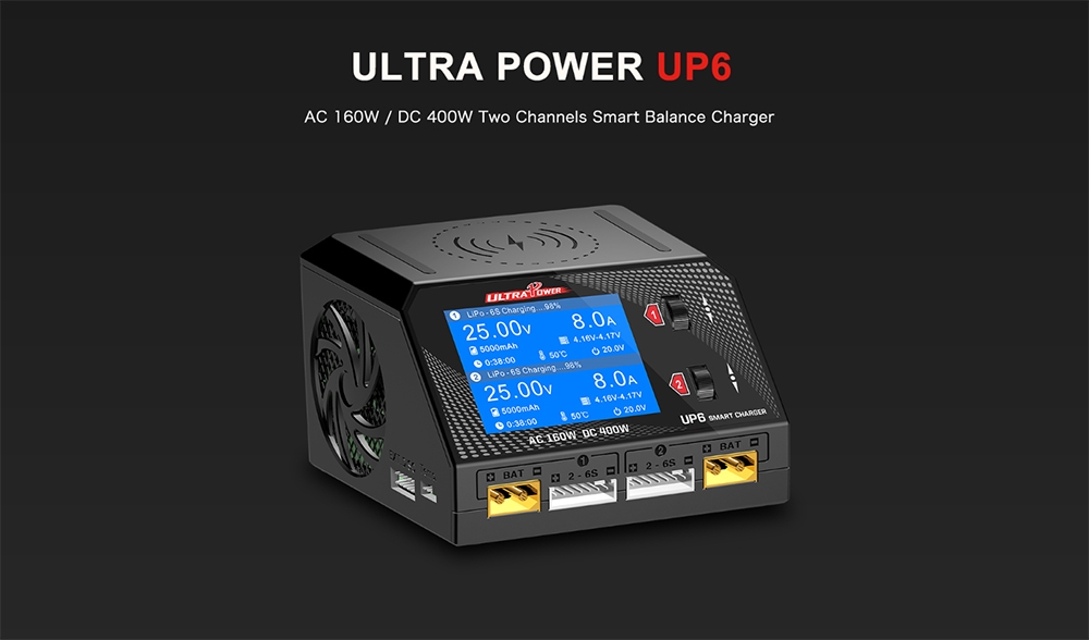 HOTA D6 Pro AC 160W DC 400W 10A Battery Charger With Wireless Charging for Lipo/Nicd/NiMH Battery