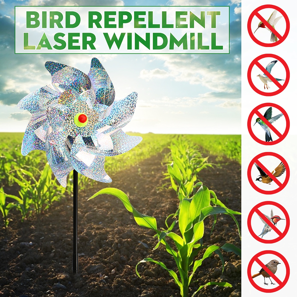 8 Sheets Bird Repeller Windmill Sparkly Silver Pinwheels Bird Deterrent For Garden Party Lawn Decor Kids Toys