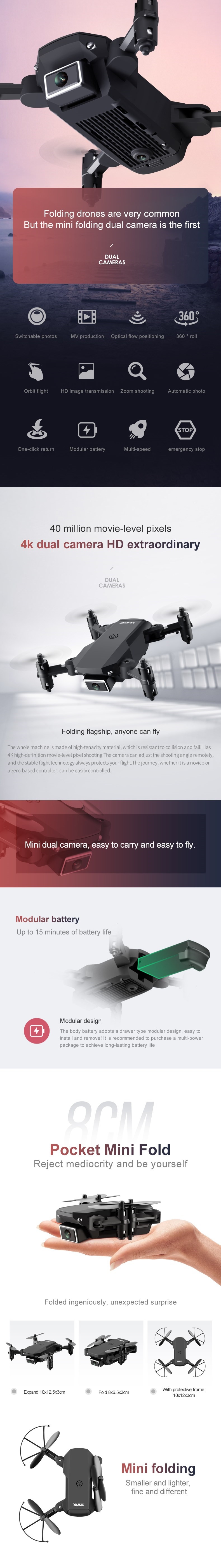 S66 Mini Pocket Drone With 4K Dual Camera Optical Flow Positioning Foldable RC Quadcopter RTF