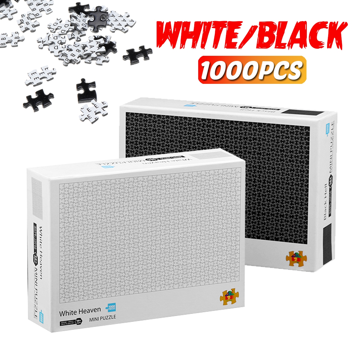 1000Pcs Pure Color White Black Paper Jigsaw Puzzle Toy DIY Assembly Educational Game Toy - Photo: 1