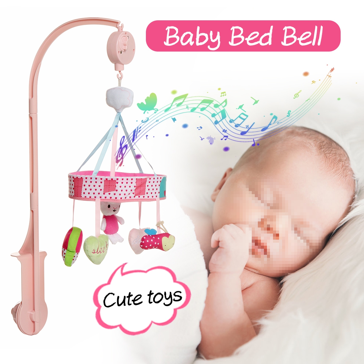 Cute Pink Music Rotating Bed Bell Baby Accompany Sleep To Appease Emotions Baby Educational Toys