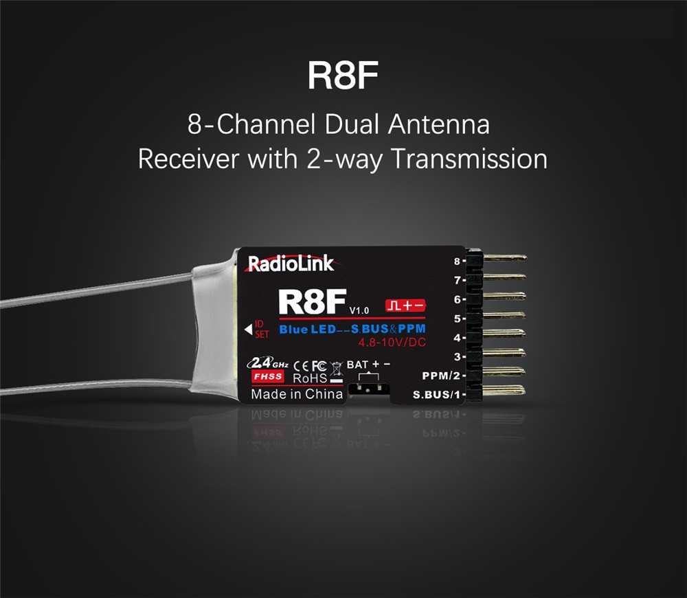 Radiolink R8F 2.4G 8CH Dual Antenna Receiver with Two Way Transmission for RC Car Boat Models