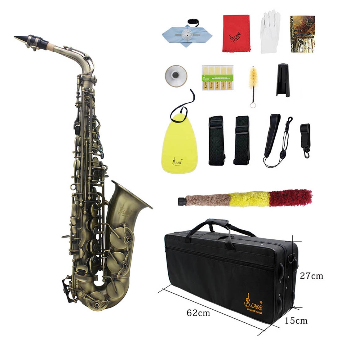 Slade High Grade Antique Eb E-flat Alto Saxophone Sax Abalone Shell Key Carve Pattern with Case Gloves Straps Mouthpiece