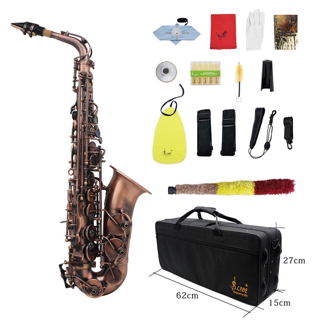 Slade Red Bronze Bend Eb E-flat Alto Saxophone Sax Abalone Shell Key Carve Pattern with Case Gloves