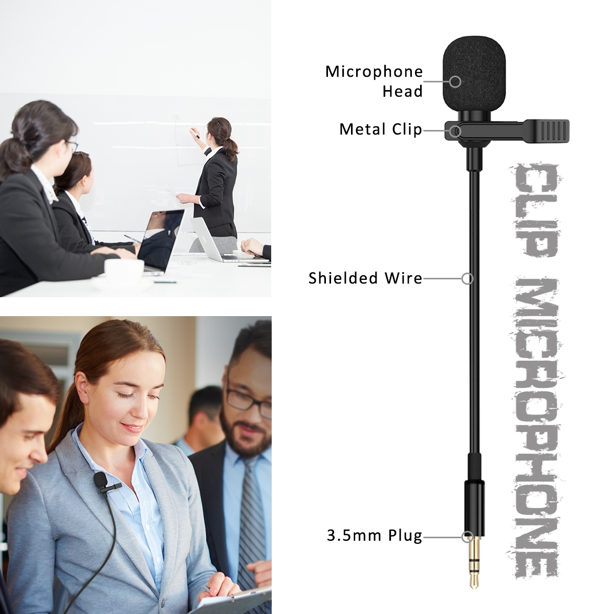 NASUM 3.5MM Clip-on Omnidirectional Condenser Microphone for iPhone,Android,PC,Laptop,Youtube,Interview,Video Recording,Studio