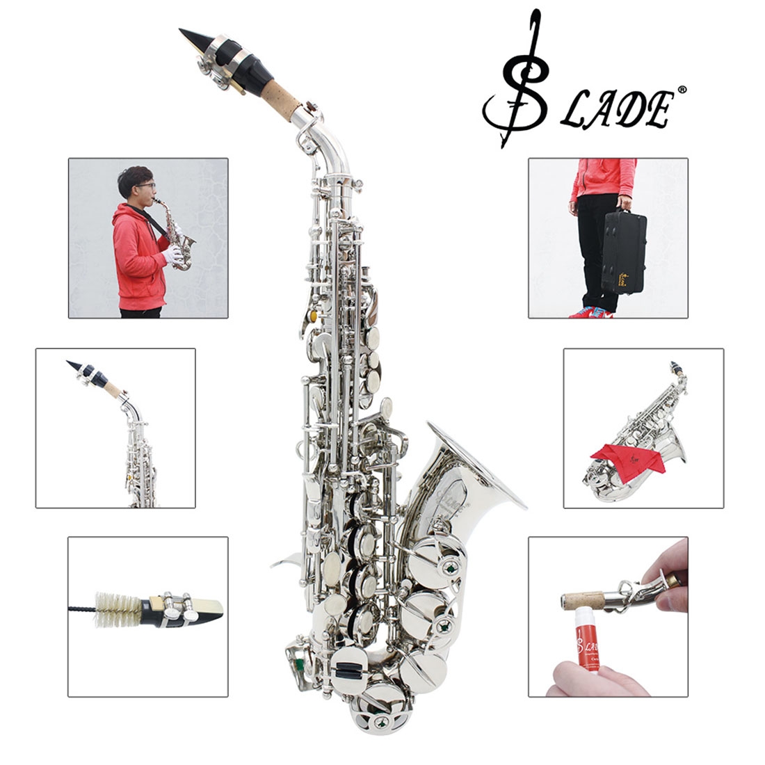 Slade Saxophone Alto Instrument E Fall Saxophone for Beginner with Cleaning Accessories