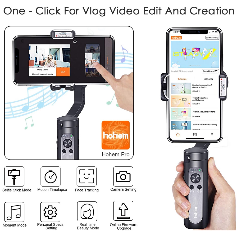Hohem iSteady X 3-Axis 259g Ultra-light Weighted Shake-free Smartphone Handheld Gimbal Portable Stabilizer Support Android & IOS Smartphone Xiaomi Huawei