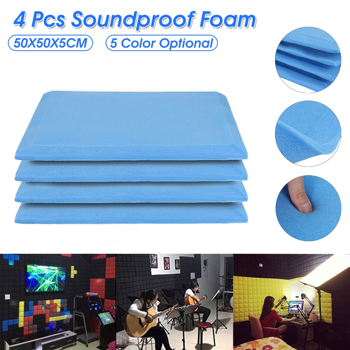 4PCS 50x50x5cm Sound-Absorbing Cotton Soundproof Foam Acoustic Panel for KTV Studio
