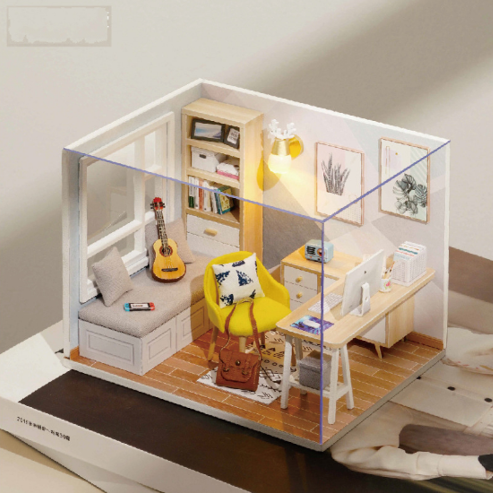 CUTEROOM DIY Doll House Sunshine Study Room Standard With Cover With Furniture Indoor Toys