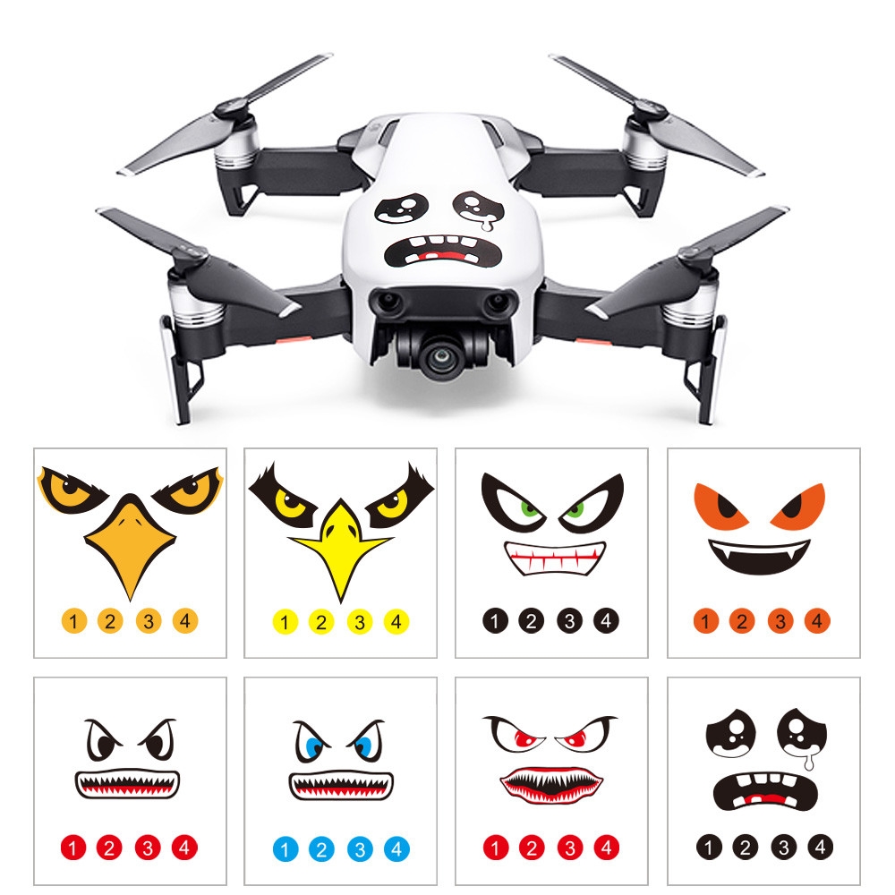 RCGEEK Fun Expression Smile Shark Stickers Decals Skin 8Pcs for DJI Mavic 2 AIR Spark Phantom RC Drone