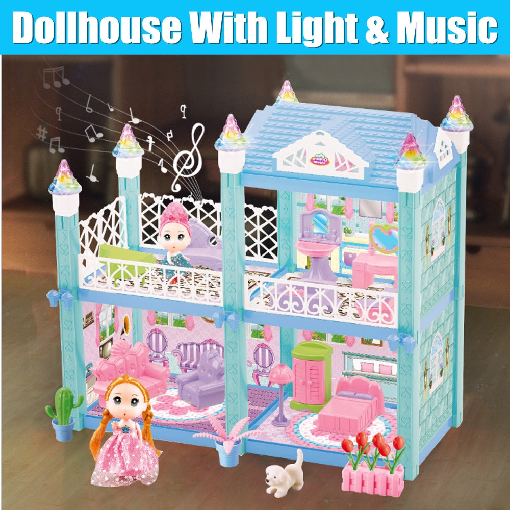 93pcs Princess Doll House Simulation Villa With Light Music Furniture Assembled Toys