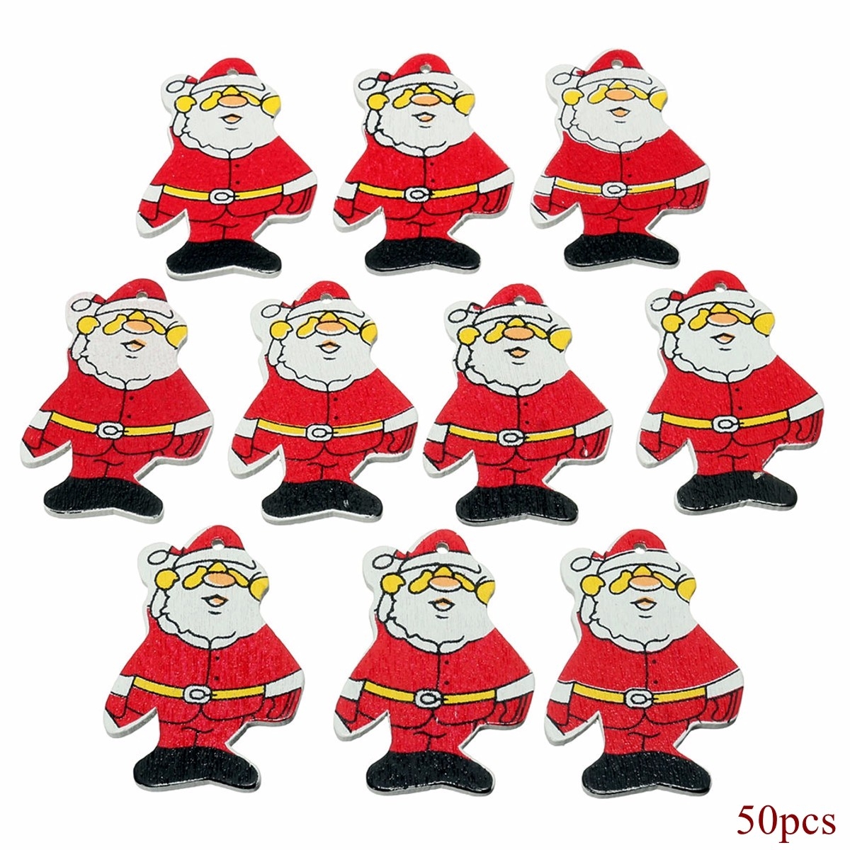 50x Wooden Christmas Father Santa Claus Xmas Tree Ornament Hanging 