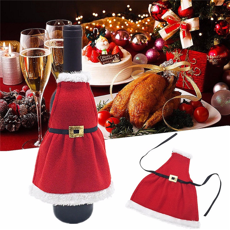 Christmas Santa Wine Bottle Apron Cover Wrap Xmas Dinner Party Table Decoration