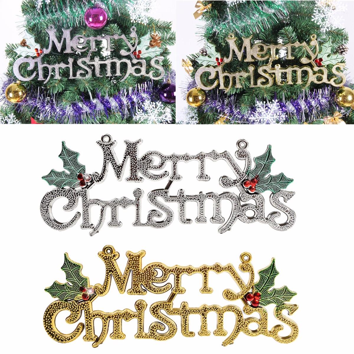 Merry Christmas Words Ornament Pendant Wall Door Xmas Tree Hanging Decoration