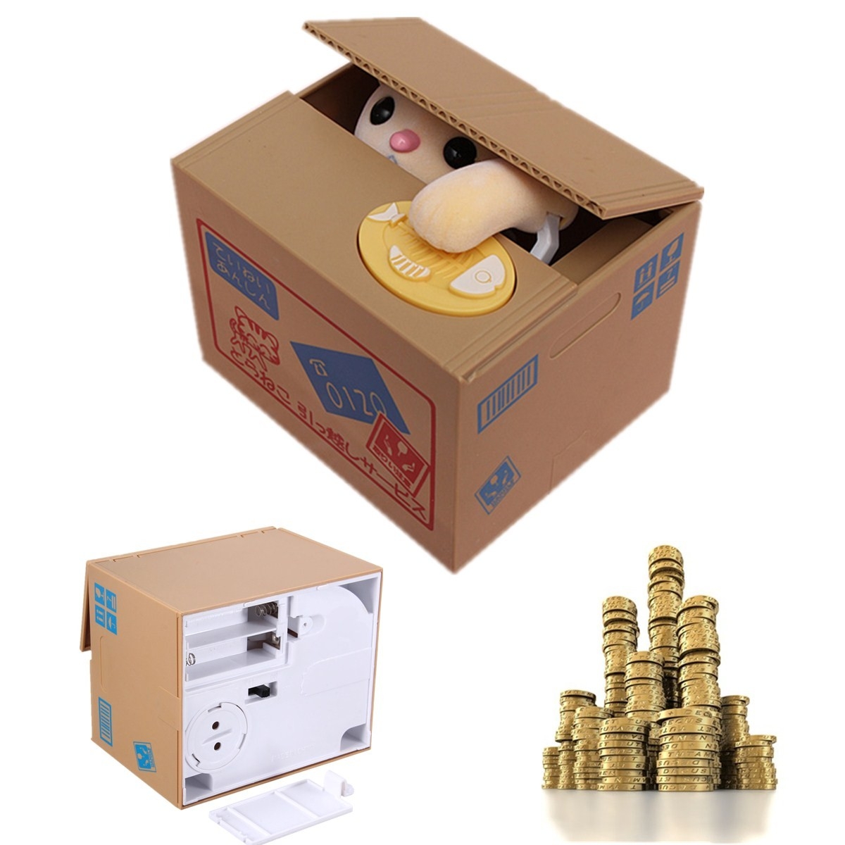 Creative Novelty Cat Steal Coins Piggy Bank Cent Saving Money Box Pot Case Gift