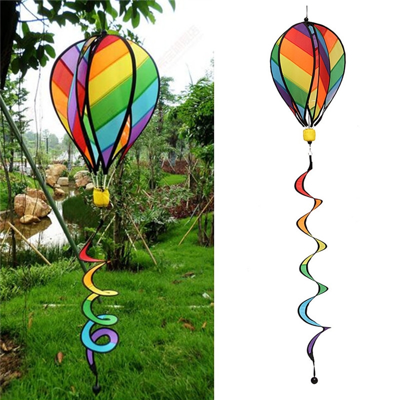 Striped Rainbow Windsock Hot Air Balloon Wind Spinner Garden Yard Outdoor Decor Toy
