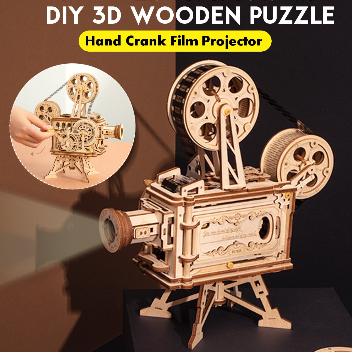 Robotime Retro Projector Three-dimensional Puzzle Wooden Educational Toys Decompression Assembled Robot Model Indoor Toys
