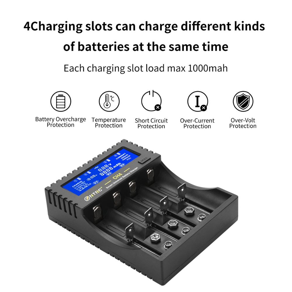 HTRC CH4 Battery Charger Li-ion Li-fe Ni-MH Ni-CD Smart Fast Charger for 18650 26650 6F22 9V AA AAA 16340 14500 Battery Charger