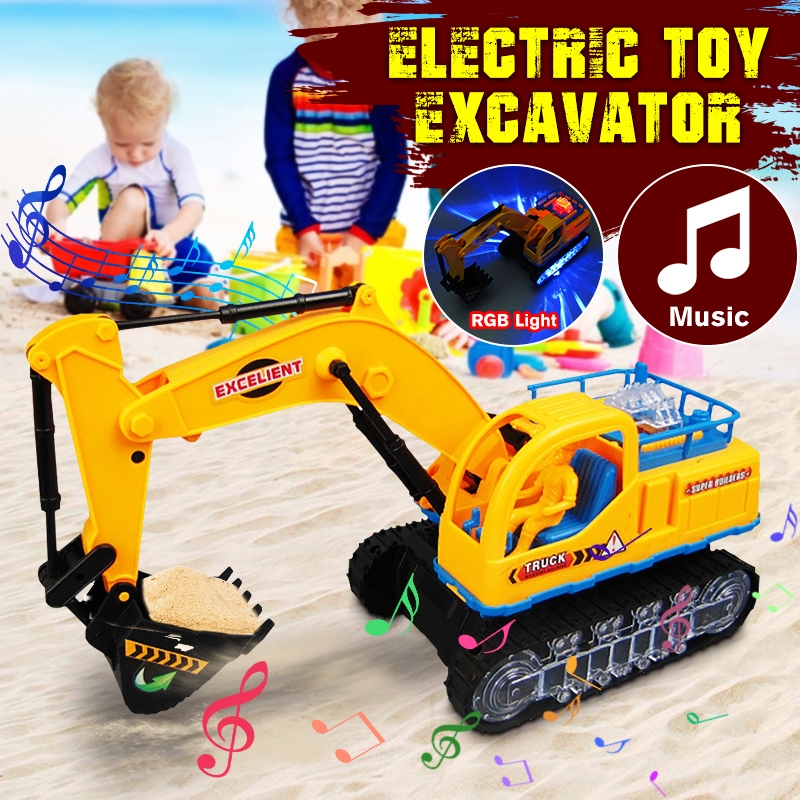 Electric Engineering Excavator Plastic Diecast Model Toy with RGB Light and Music for Kids Gift