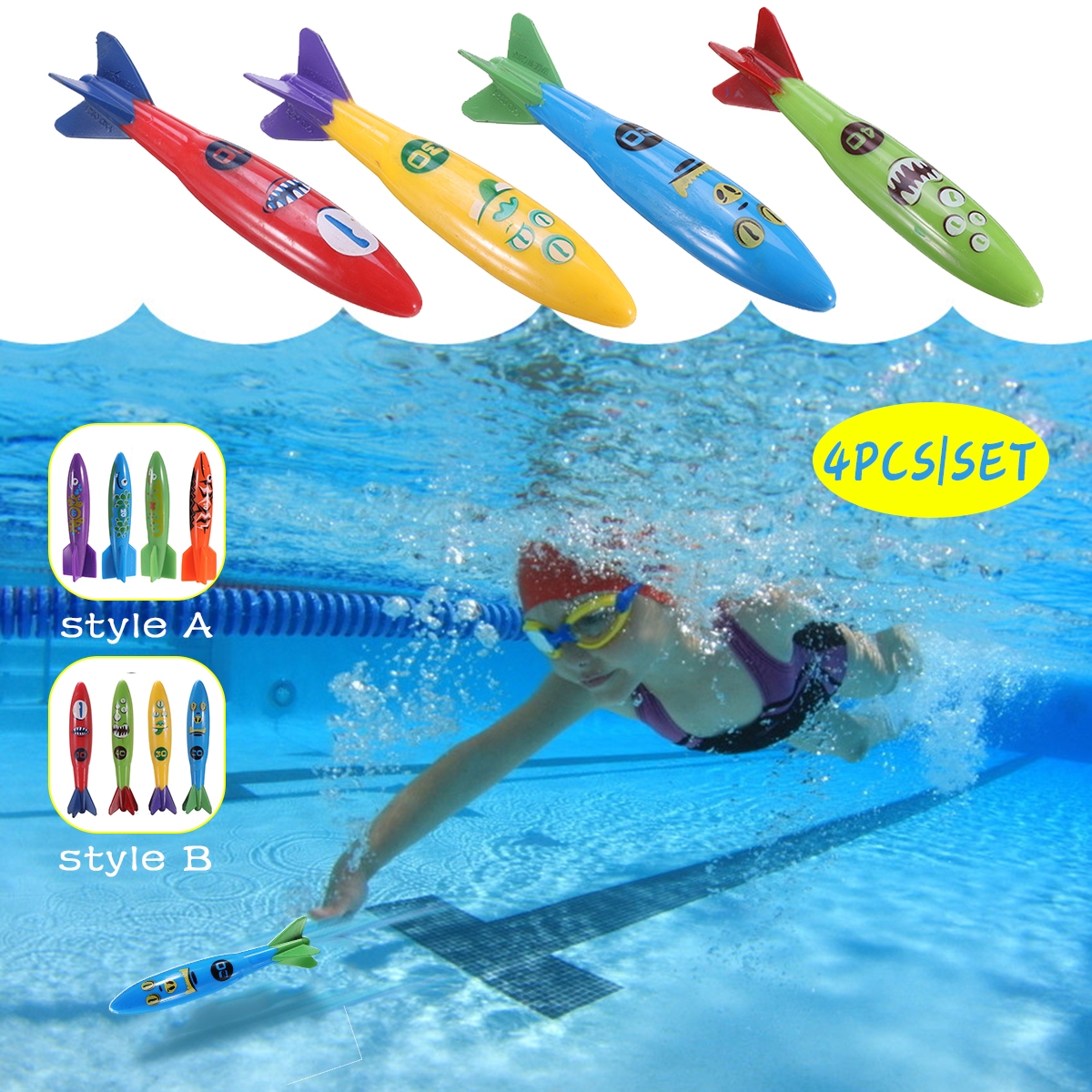 4Pcs Creative Colorful Summer Diving Throwing Rocket Torpedoes Underwater Toys for Children Gift