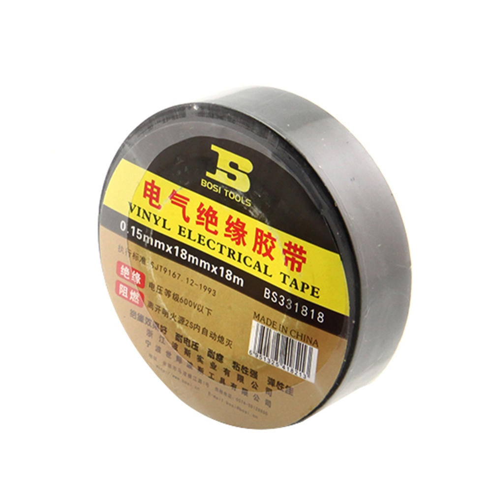 BOSI 18mmx18m PVC Self Adhesive Insulation Electrical Tape Flame Retardant Tape Black Color