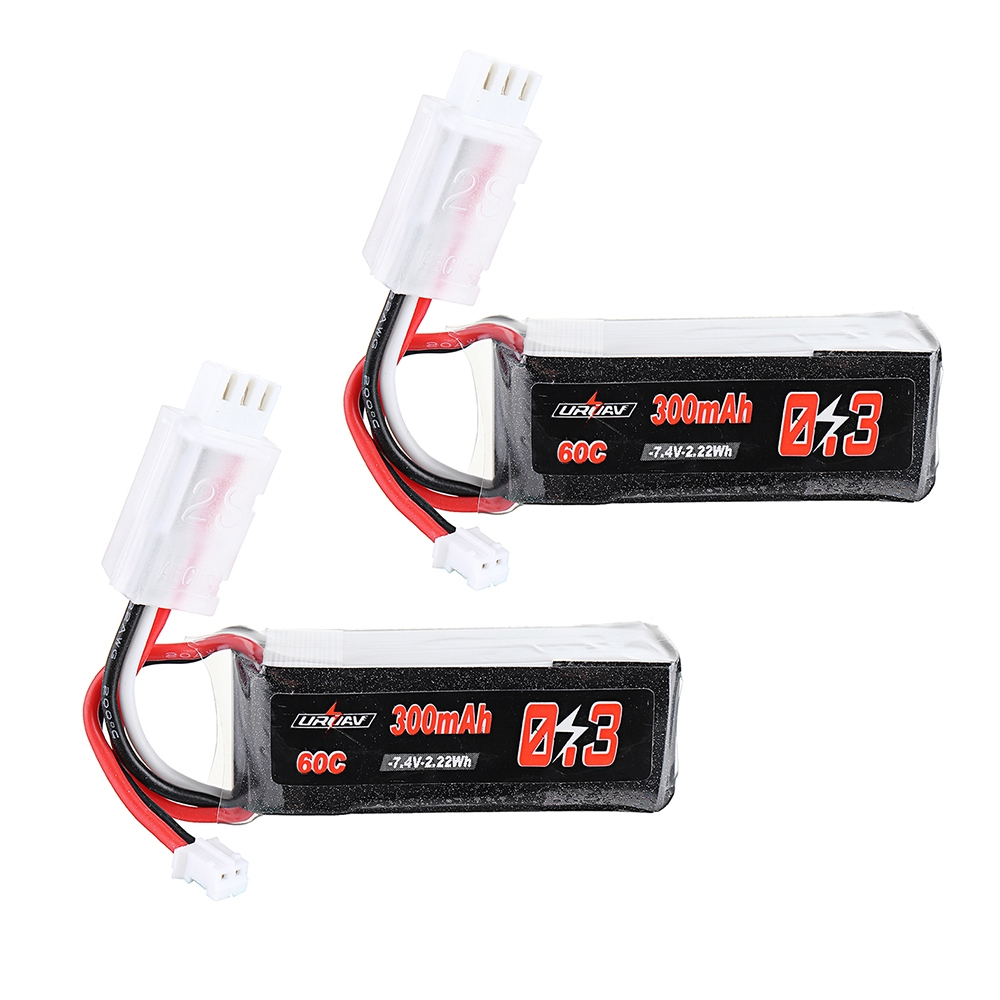 2Pcs URUAV 7.4V 300mAh 60C 2S Lipo Battery PH2.0 Plug for RC Drone